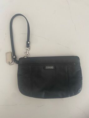 Coach Black Leather Wristlet Clutch with Silver Hardware